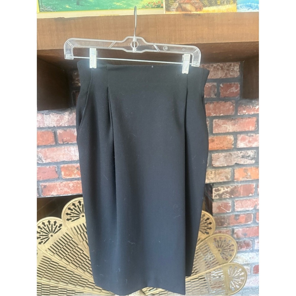 VTG 80s 90s Anne Klein II Black 100% Pure Wool High Waist Pencil Skirt 8 USA